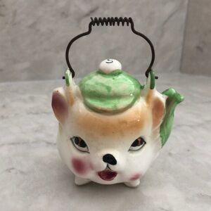 Vintage Japan baseball hat teddy bear teapot salt shaker w metal teapot handle